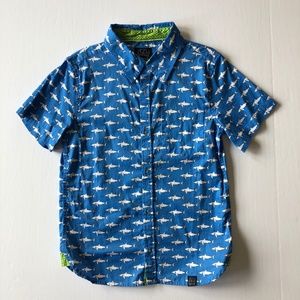 TukTuk Mako Sharks in Blue Short Sleeve Button Down Shirt